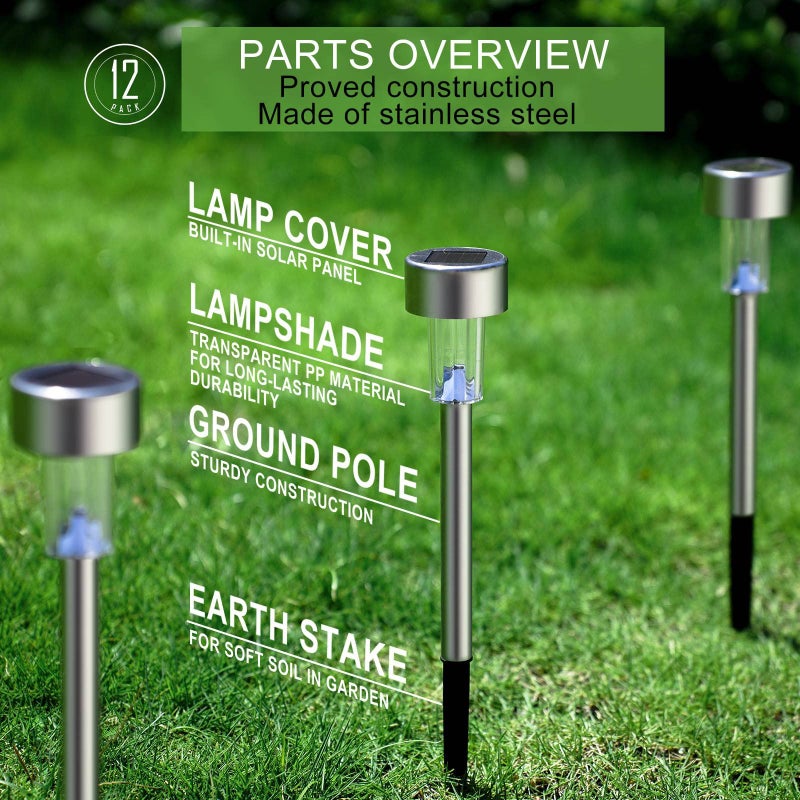 DREAM MASTER Solar Lights Outdoor Waterproof, Stainless Steel LED Landscape Lighting, Solar Garden Lights, Outdoor Valentines Day Decorations for Yard, Pathway, Walkway, Patio, Lawn - 12 Pack ( Cold White ) - Image 2